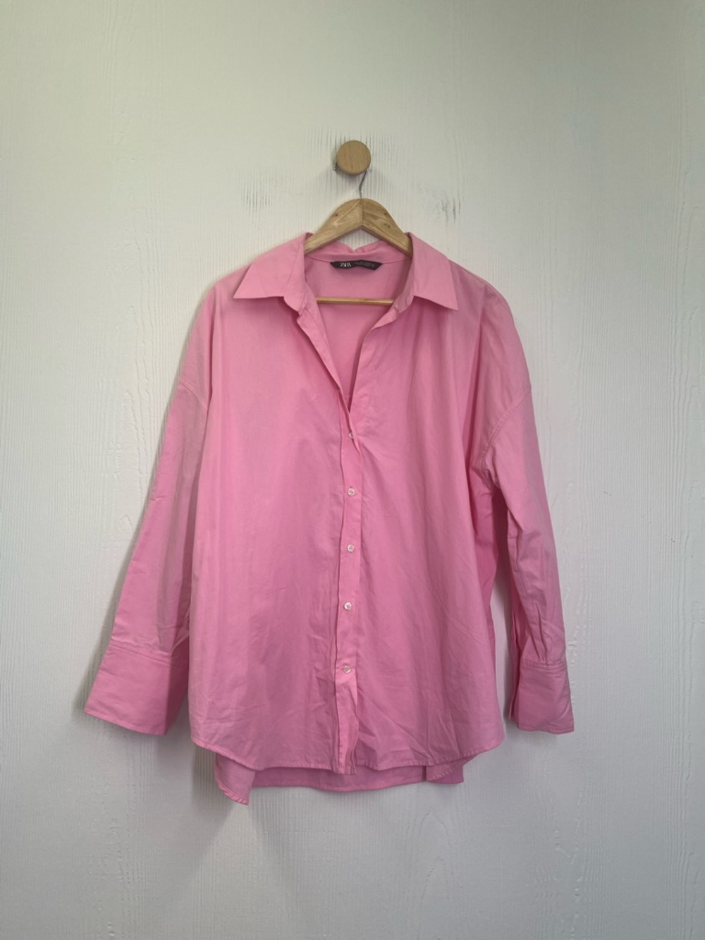 Zara  - Bubble Gum Pink Button Down Long Sleeve Oversized Shirt Size Large - Picture 7 of 9